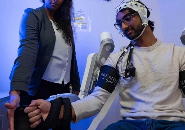 Researchers in the US are attempting to connect data from sensors monitoring the brain, muscles and movement with a wearable exoskeleton.